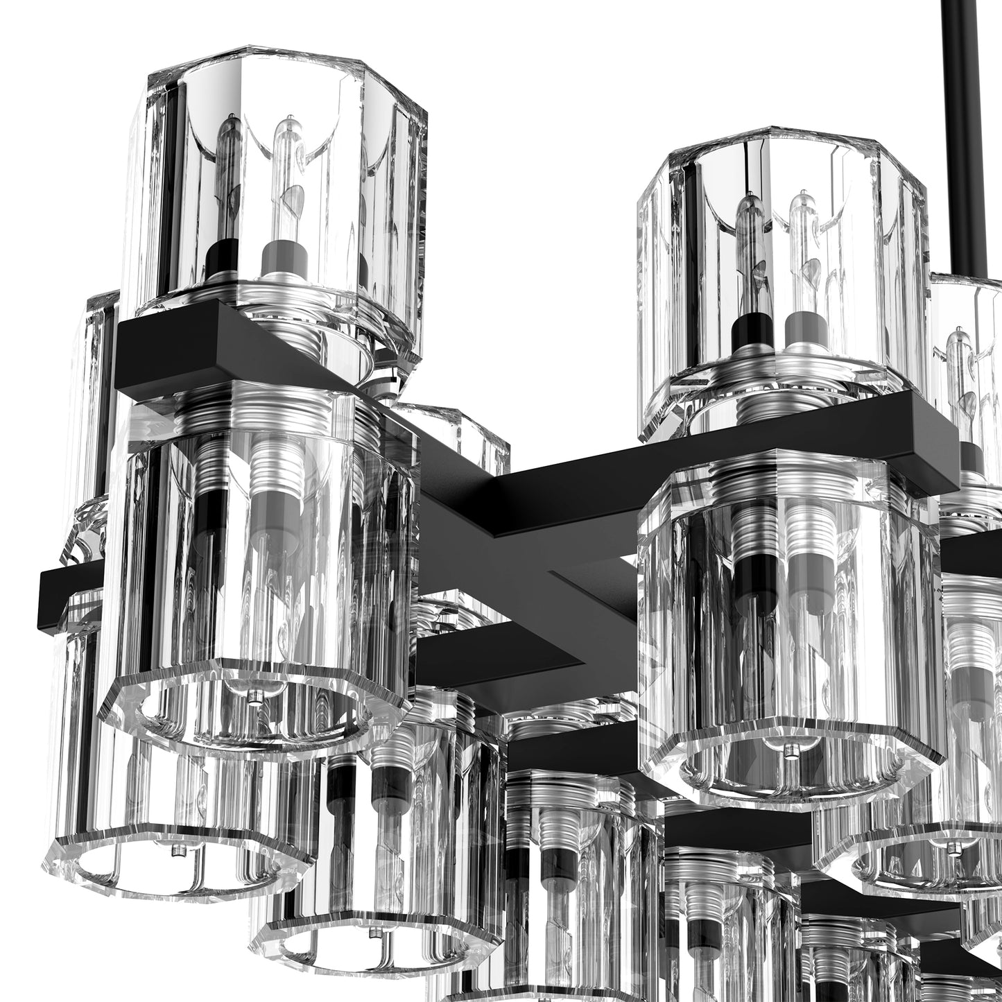 53 in. 60-Light Black Crystal Rectangular Chandelier for Large Living Room, Dining Room