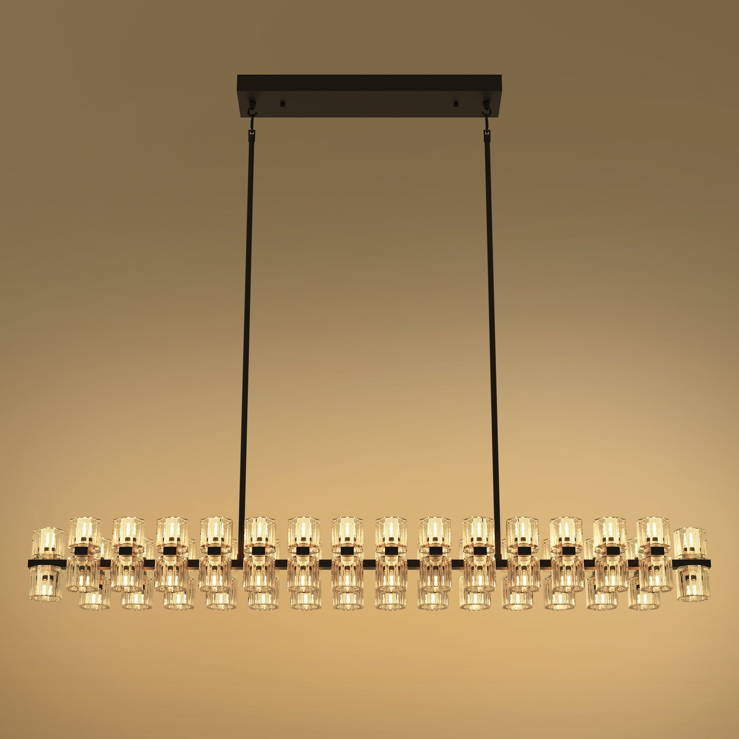 53 in. 60-Light Black Crystal Rectangular Chandelier for Large Living Room, Dining Room