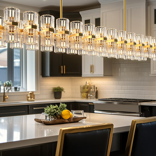 53 in. 60-Light Gold Crystal Rectangular Chandelier for Large Living Room, Dining Room