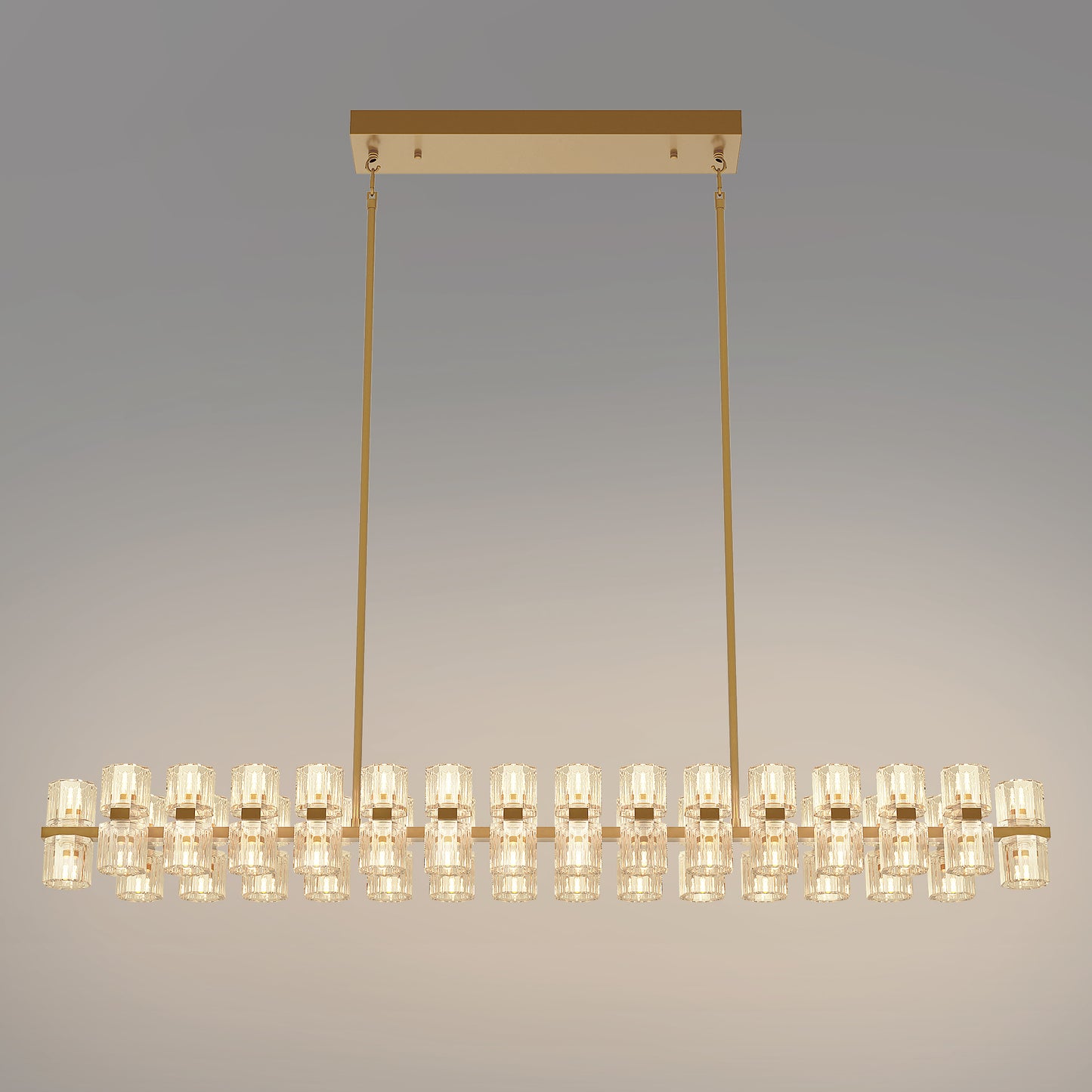 53 in. 60-Light Gold Crystal Rectangular Chandelier for Large Living Room, Dining Room