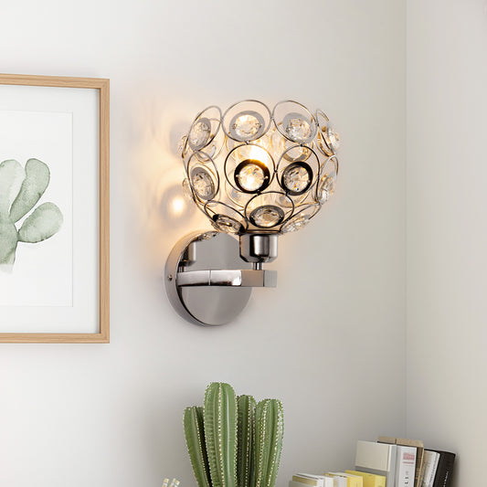 6.7 in. 1-Light Brushed Nickel Wall Sconce,with Crystal Dome Shade for Living Room Foyer