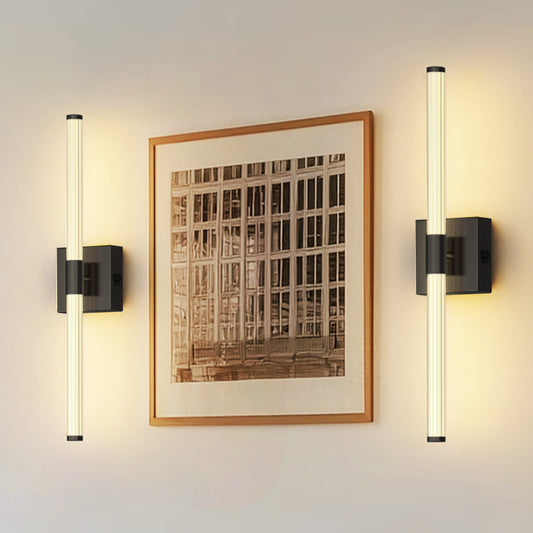 24 in. Black 1-Light LED Wall Sconce Set, Wireless Rechargeable Vanity Light Bar for Bedroom and Bathroom 2 Pack
