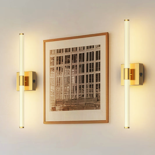 24 in. Gold 1-Light LED Wall Sconce Set, Wireless Rechargeable Vanity Light Bar for Bedroom and Bathroom