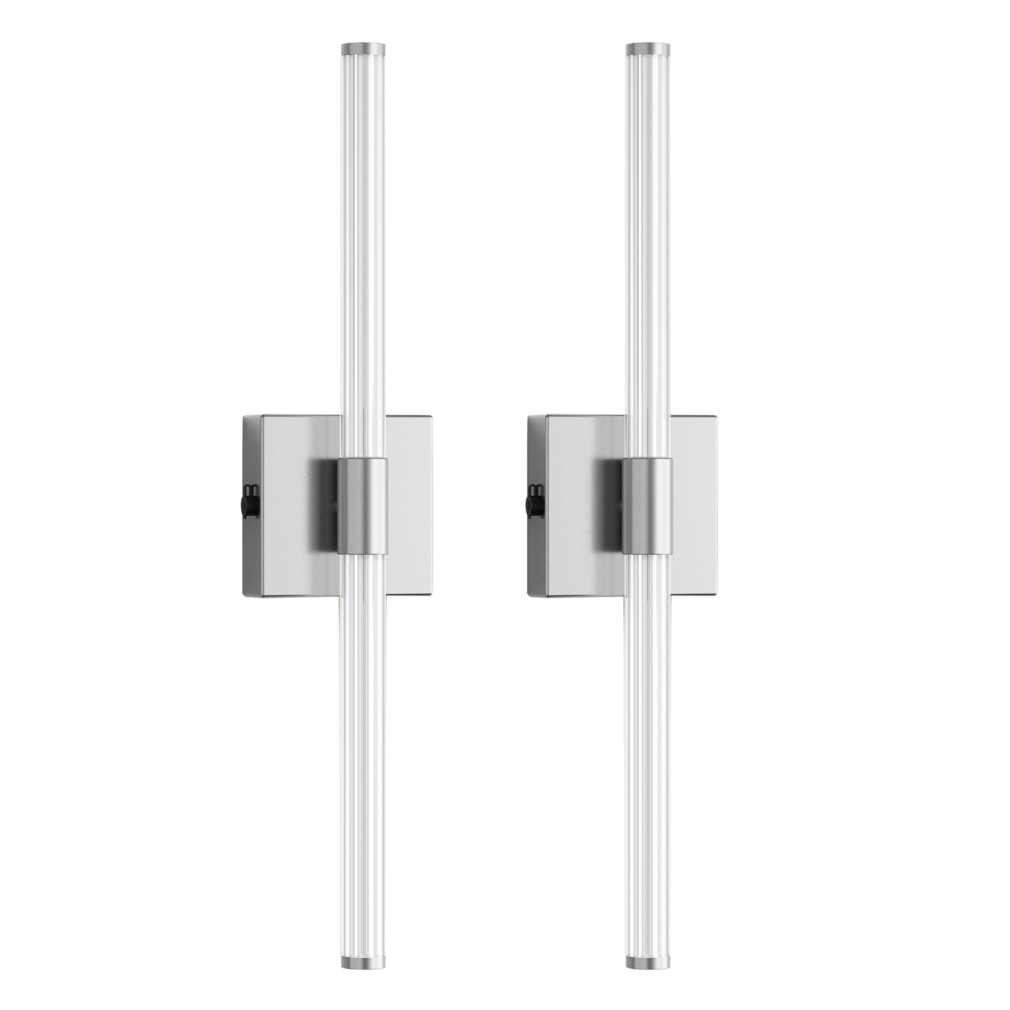 24 in. Nickel 1-Light LED Wall Sconce Set, Wireless Rechargeable Vanity Light Bar for Bedroom and Bathroom