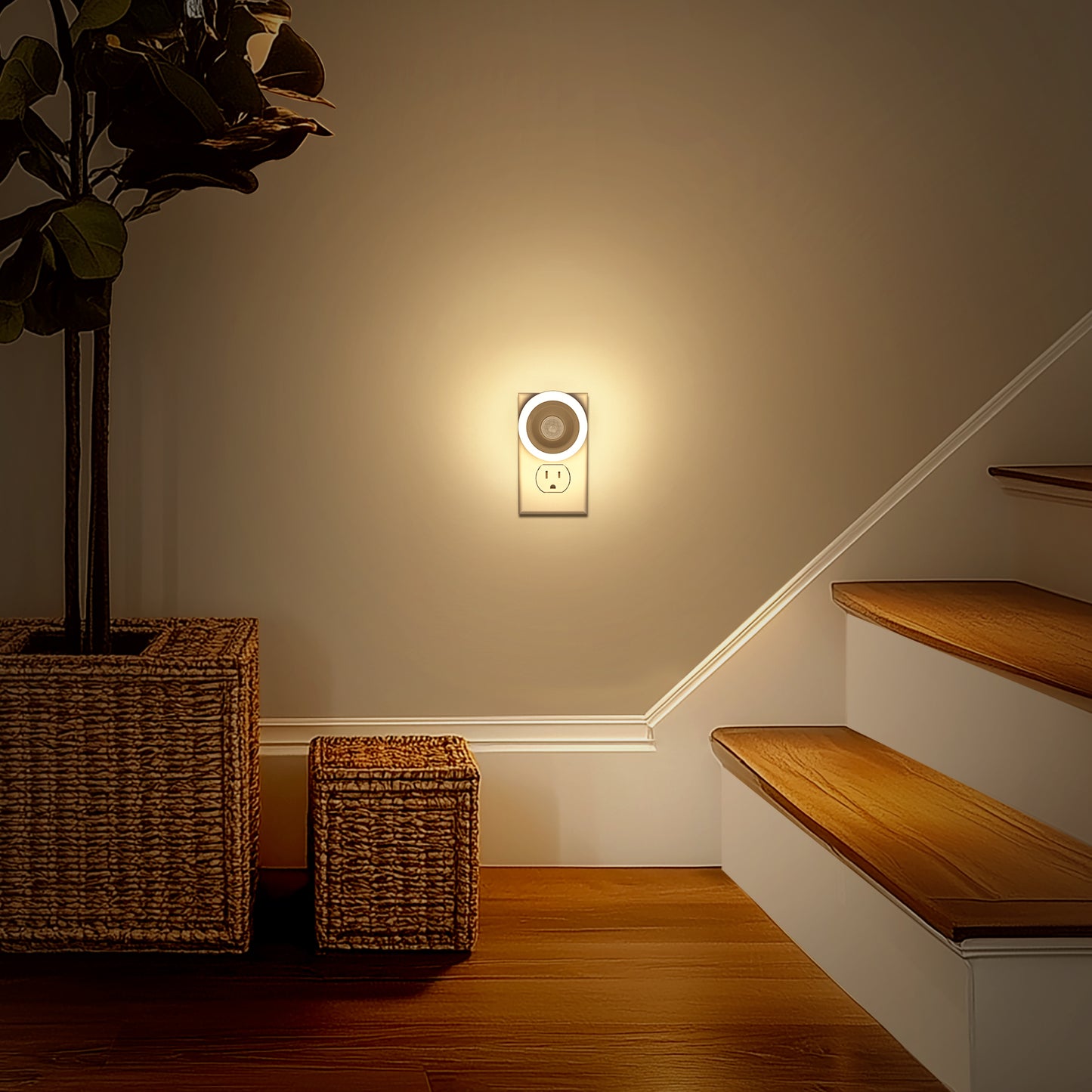 1-Light Motion Sensor Night Light Plug in 0. 6W Warm White, Automatic On/Off for Bedroom, Bathroom, Kids Room 2-Pack