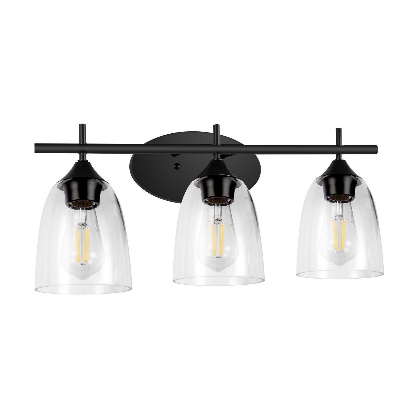 YANSUN 20 in. 3-Light Matte Black Vanity Light with Clear Glass Shades (Bulbs Not Included)