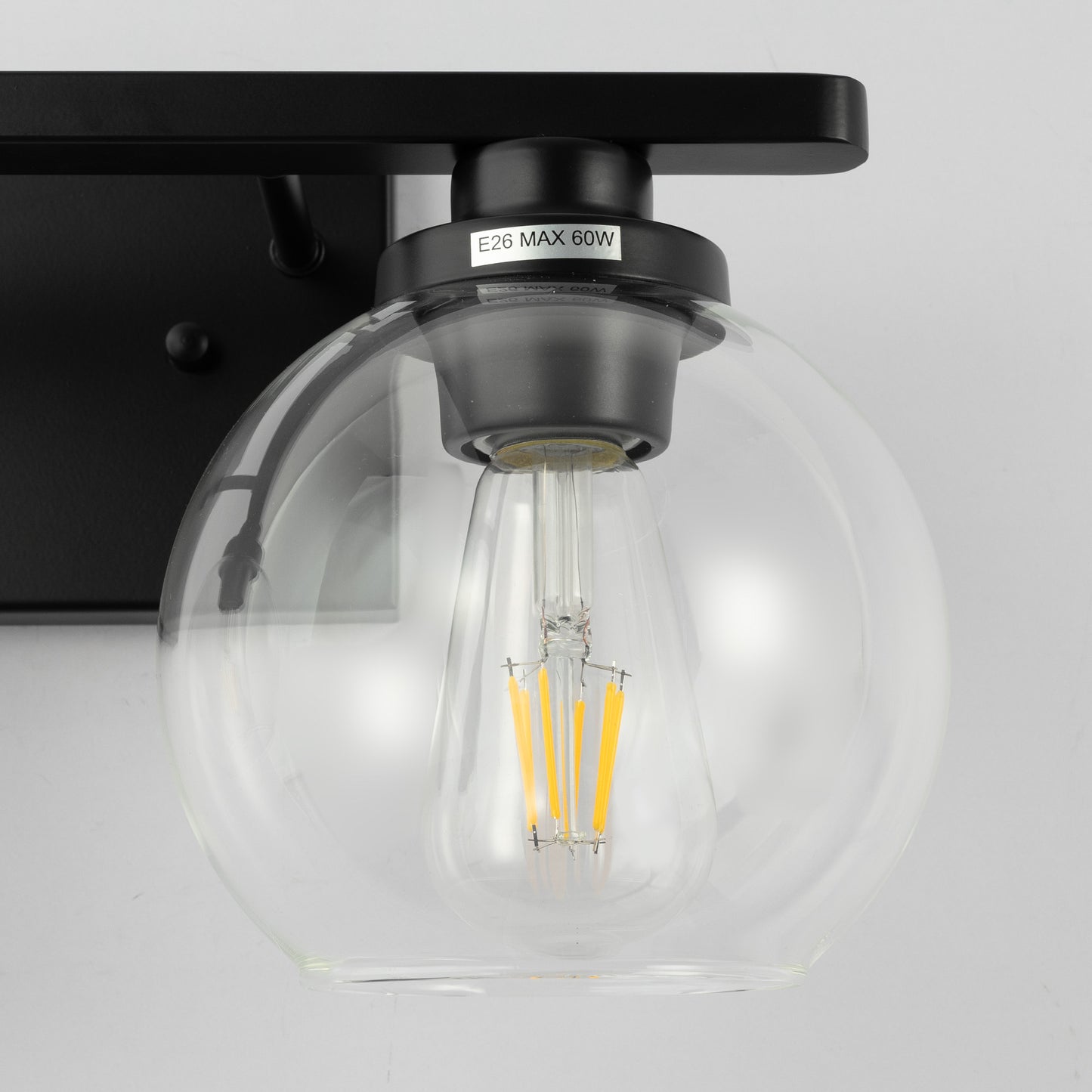 16 in. 2-Light Industrial Matte Black Bathroom Vanity Light, Open Globe Clear Glass Wall Sconce