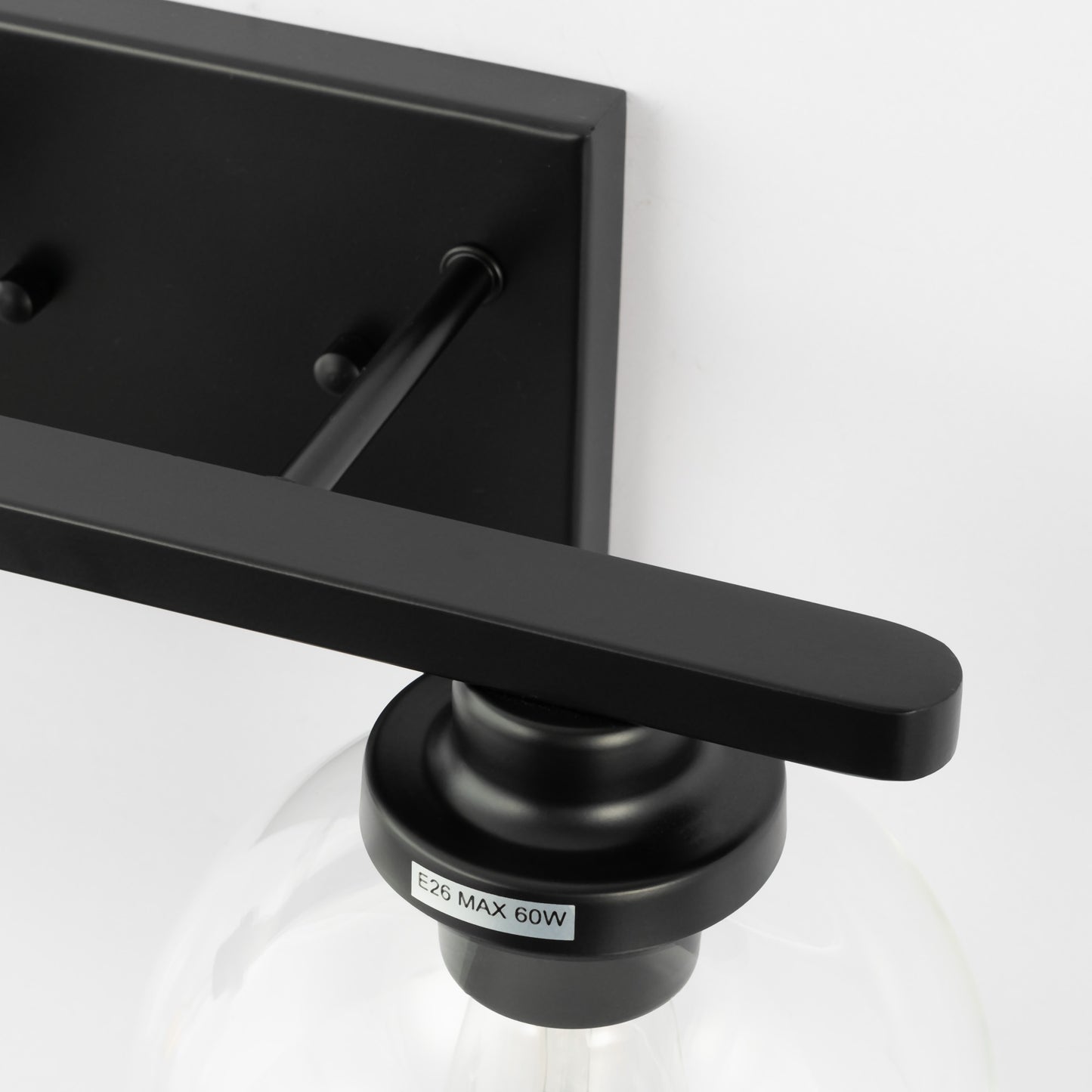 16 in. 2-Light Industrial Matte Black Bathroom Vanity Light, Open Globe Clear Glass Wall Sconce