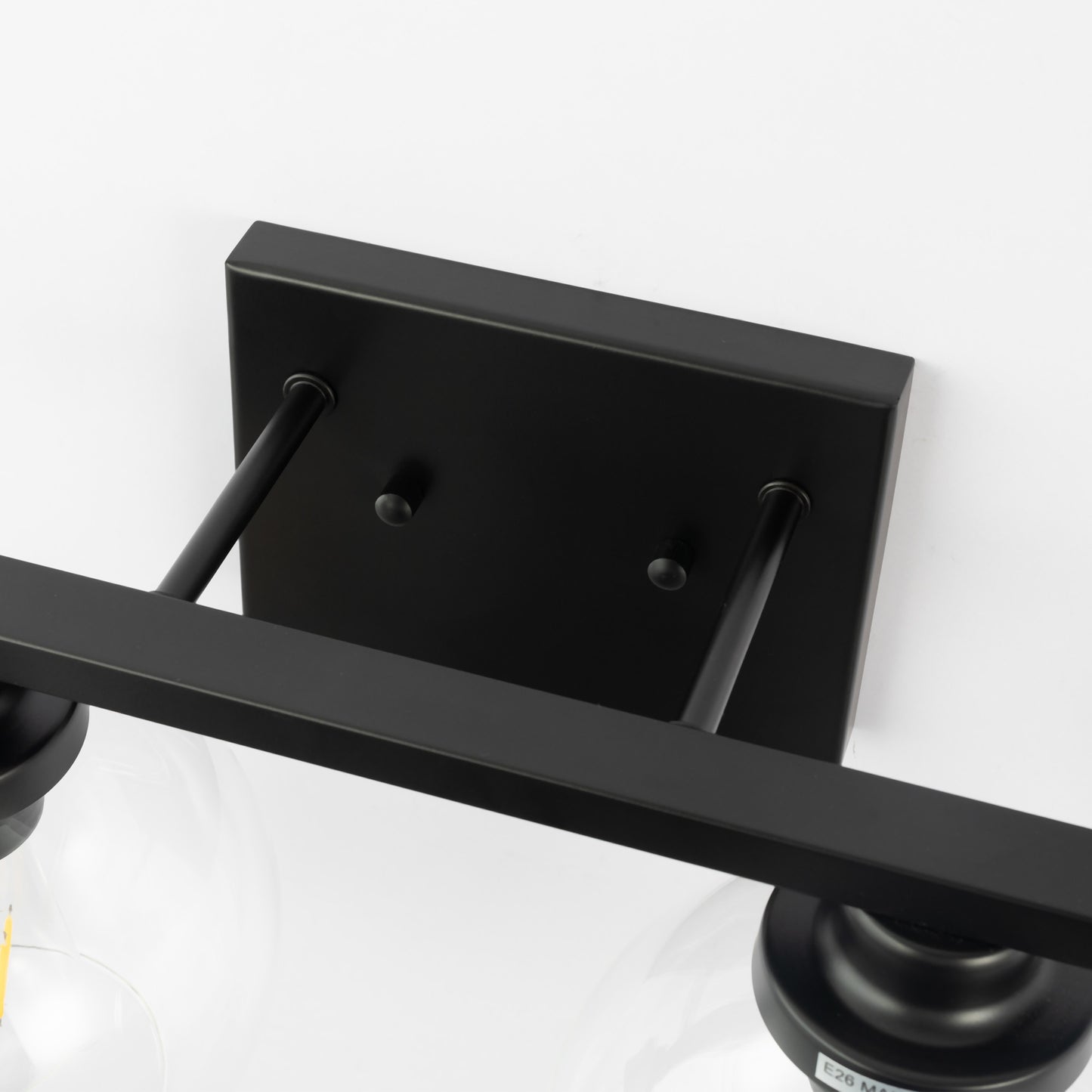 16 in. 2-Light Industrial Matte Black Bathroom Vanity Light, Open Globe Clear Glass Wall Sconce