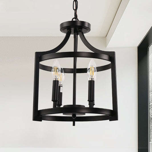 4-Light Black Drum Pendant Light, Convertible Semi Flush Mount Ceilingfor Dining Room,Bedroom, Foyer, Entryway