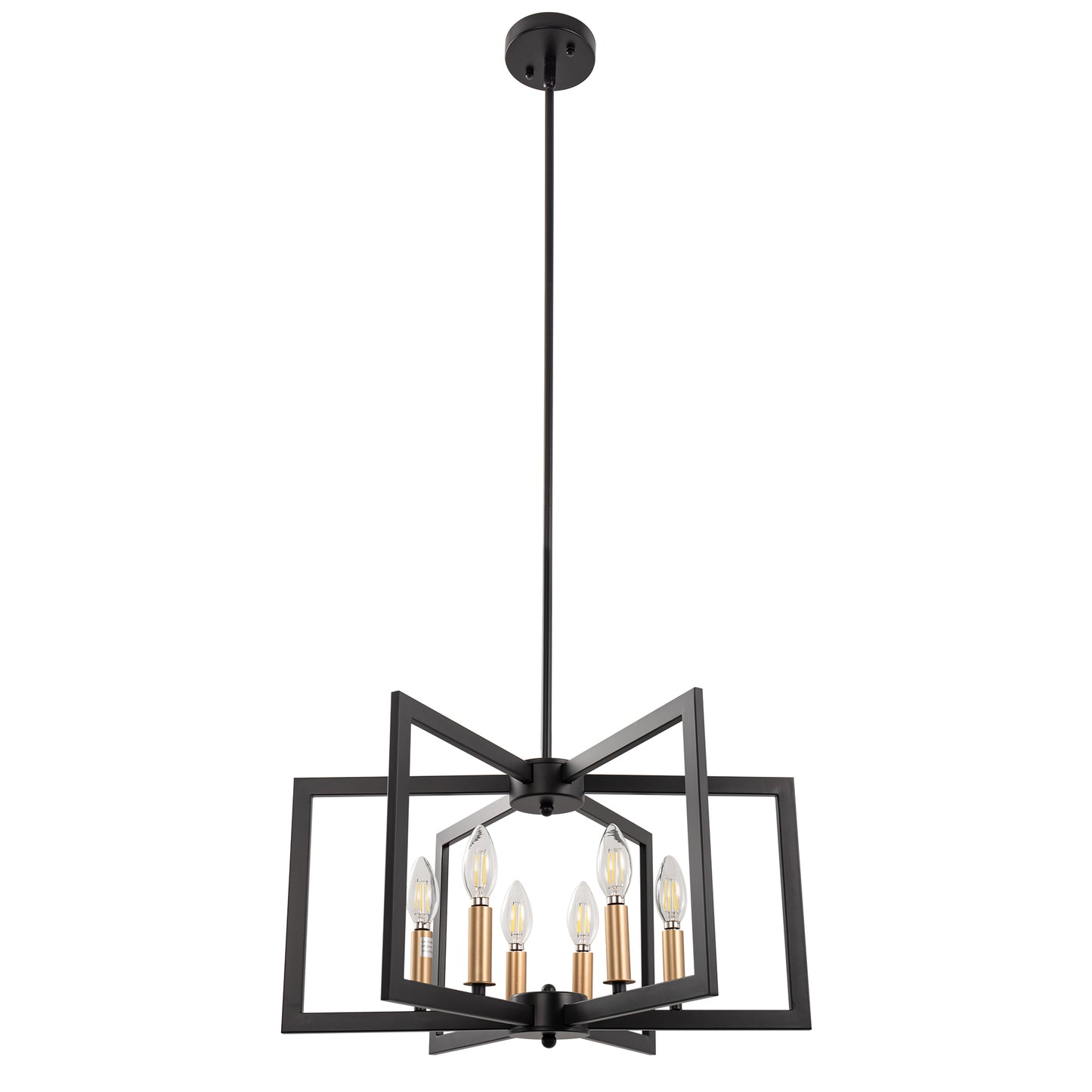YANSUN 6-Light Black and Gold Pendant Light with E12 Sockets, Adjustable Modern Hanging Light for Dining Room and Foyer