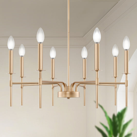8-Light Modern Farmhouse Gold Chandelier for Dining Room Over Table,Hanging Ceiling Candle Chandeliers