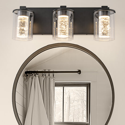 17 in. 3-Light Integrated LED Bathroom Black Vanity Light with Crystal Accents, Dimmable and Adjustable Lighting