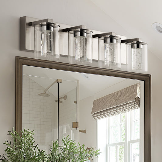 24 in. 4-Light Brushed Nickel Integrated LED Bathroom Vanity Light Fixture Dimmable with White/Neutral/Warm Light