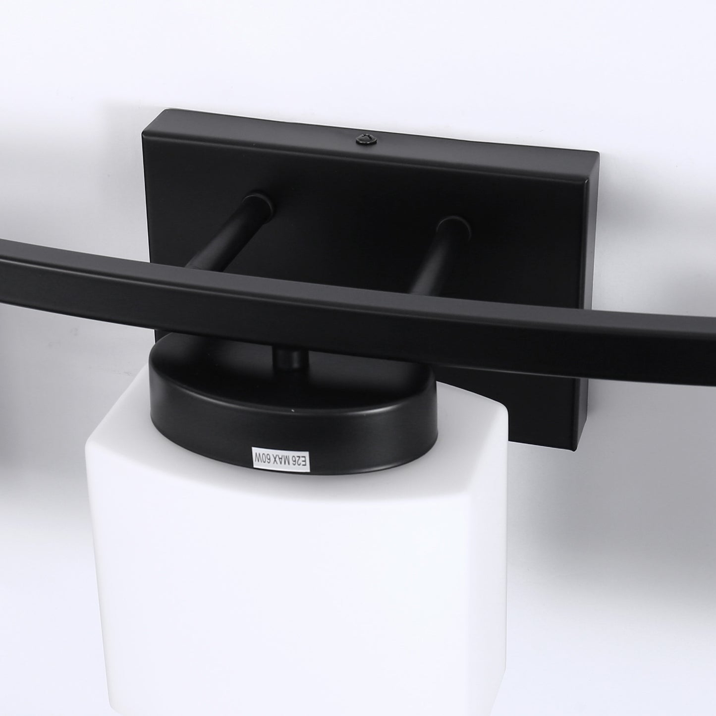24 in. 3 Light Matte Black Modern Industrial Square Vanity Light for Bathroom with Curved Arms and Milk White Shades