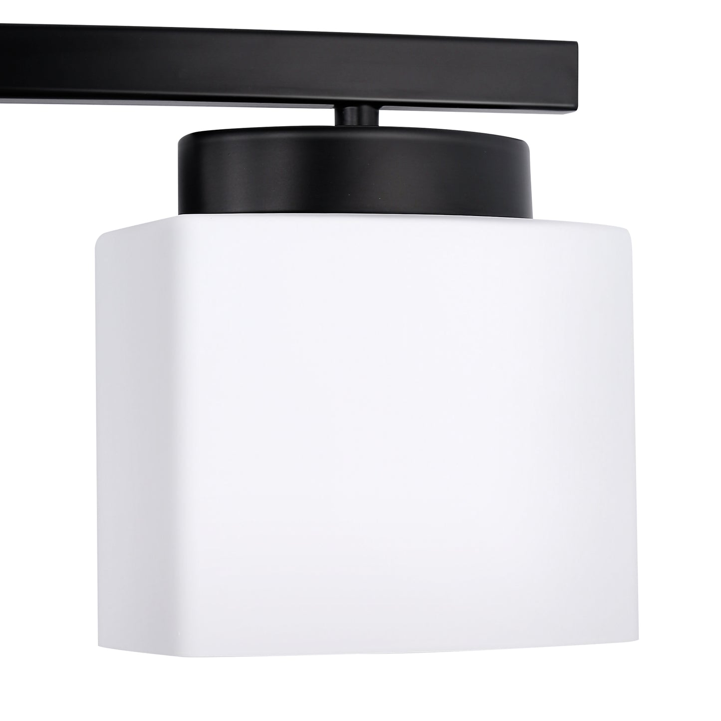 33.5 in. 4-Light Black Modern Square Vanity Light for Bathroom, Bedroom with Curved Arms and Milk White Glass Shades