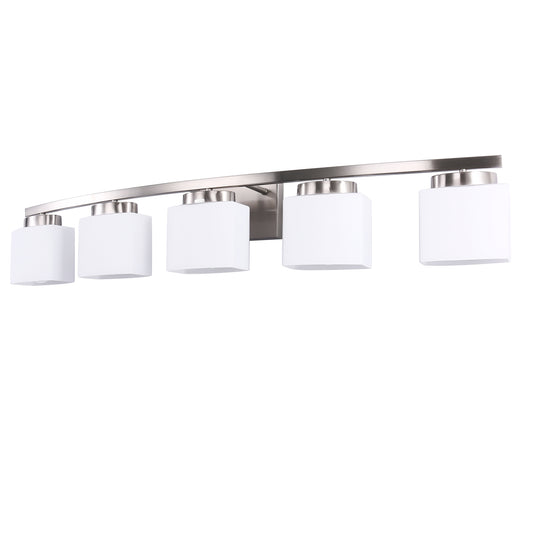 YANSUN 41 in. 5-Light Nickel Vanity Light for Vanity Powder Room Dressing Room with Curved Arms and Milk White Shade