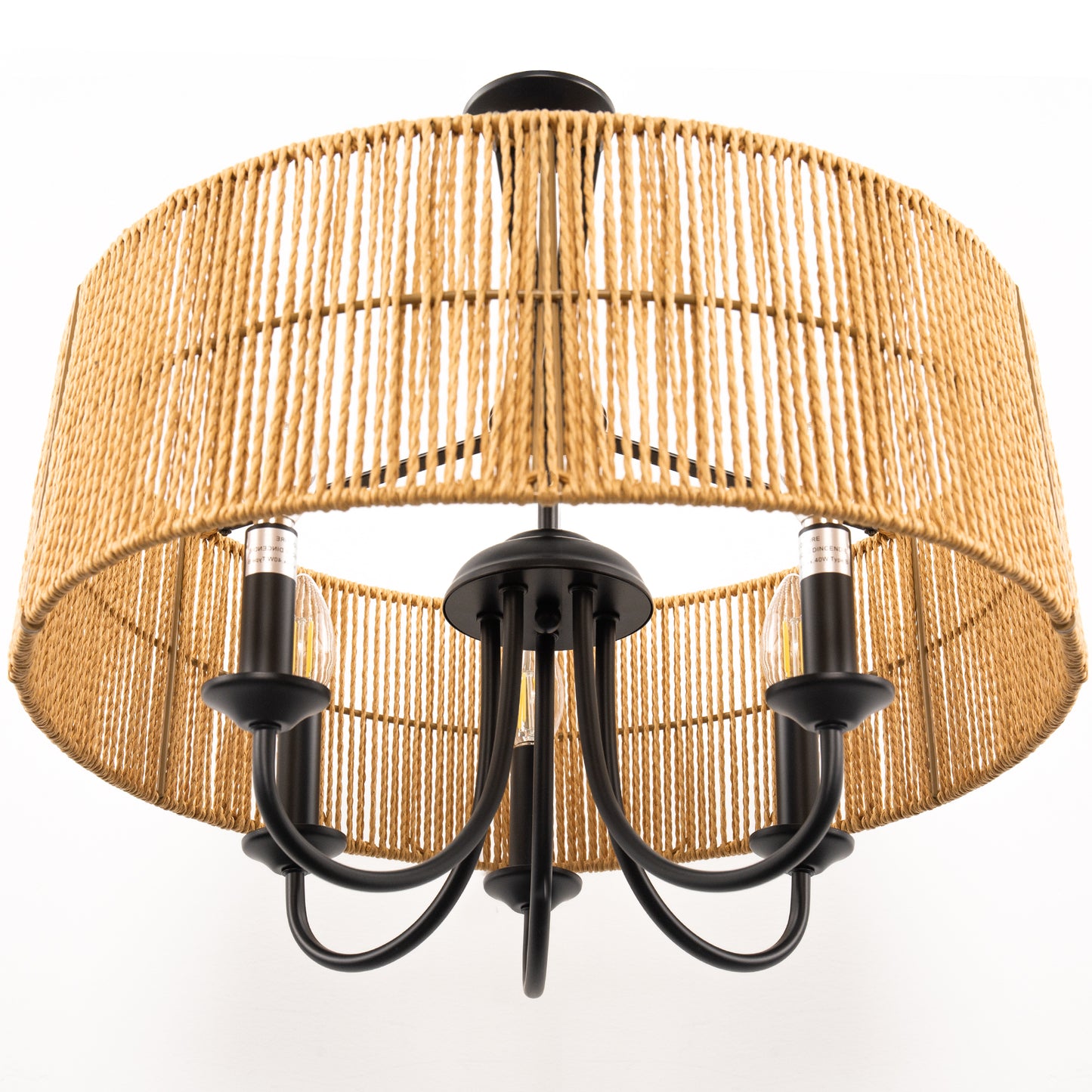 5-Light Hand Woven Rattan Pendant Light, Boho Large Farmhouse Chandelier Rattan Shade for Living Room