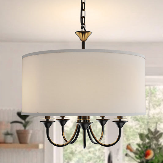 20 in. 5-Light Black Candle Style Empire Chandelier with Fabric Shades for Home Lighting