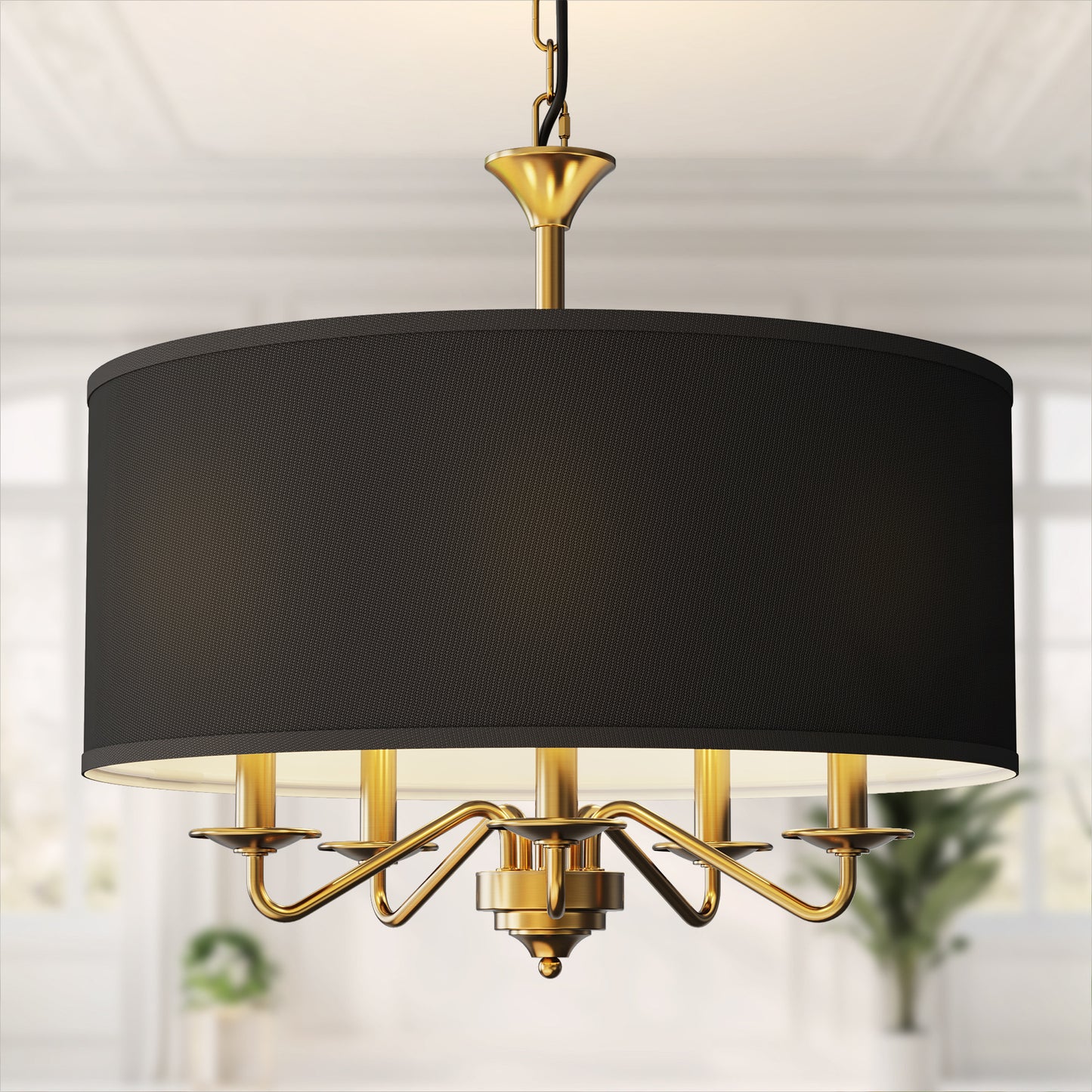 YANSUN Modern Gold 5-Light E12 Chandelier with White Shades for Kitchen Living Room and Entryway (Light Bulbs Not Included)