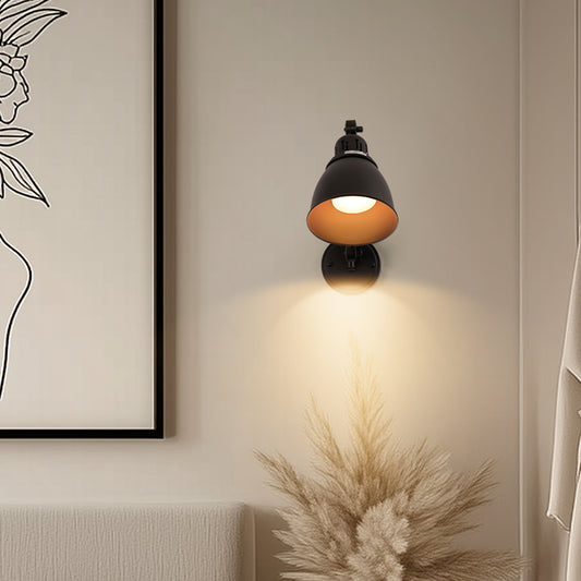 6 in. Set of 2 Black Gold Swing Arm Wall Sconces - Plug-in or Hardwired Adjustable Wall Lamps for Bedroom or Office