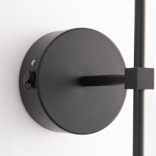 8 in. 1-Light Black Wall Sconce, Rechargeable Wall Sconce with Detachable Bulbs and Fabric Shade for Living Room(2-Pack)