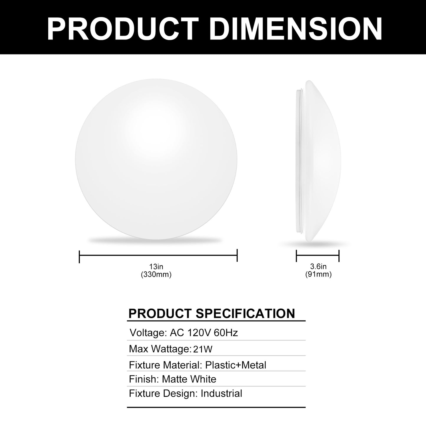 13 in. White Round Dimmable LED Flush Mount Ceiling Light in Daylight White 6000K with ETL Certified
