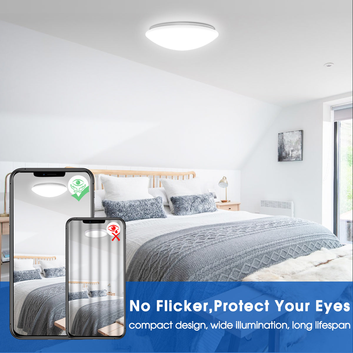 13 in. White Round Dimmable LED Flush Mount Ceiling Light in Daylight White 6000K with ETL Certified