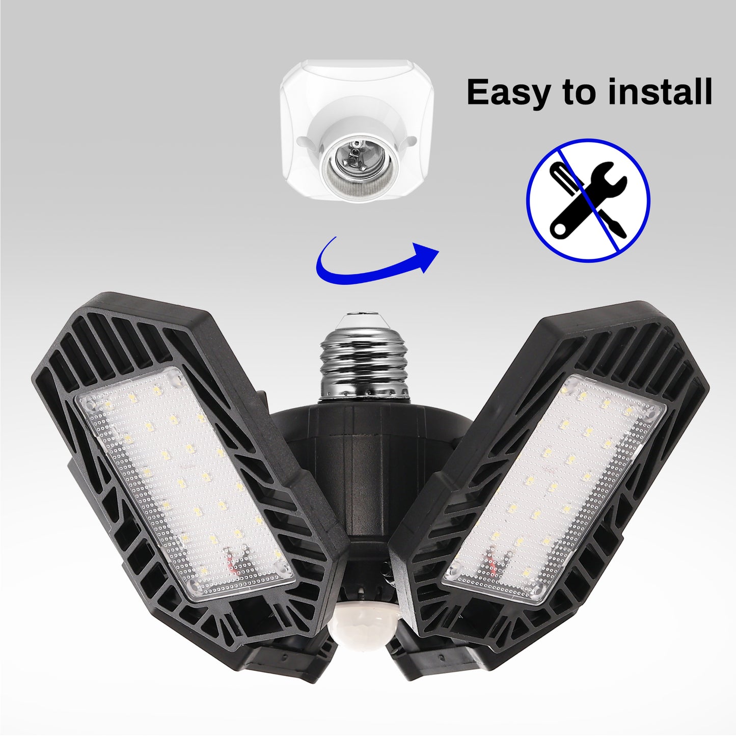 11 in. 60-Watt Black Motion Sensor LED Flush Mount Adjustable LED Garage Light with Foldable Panels