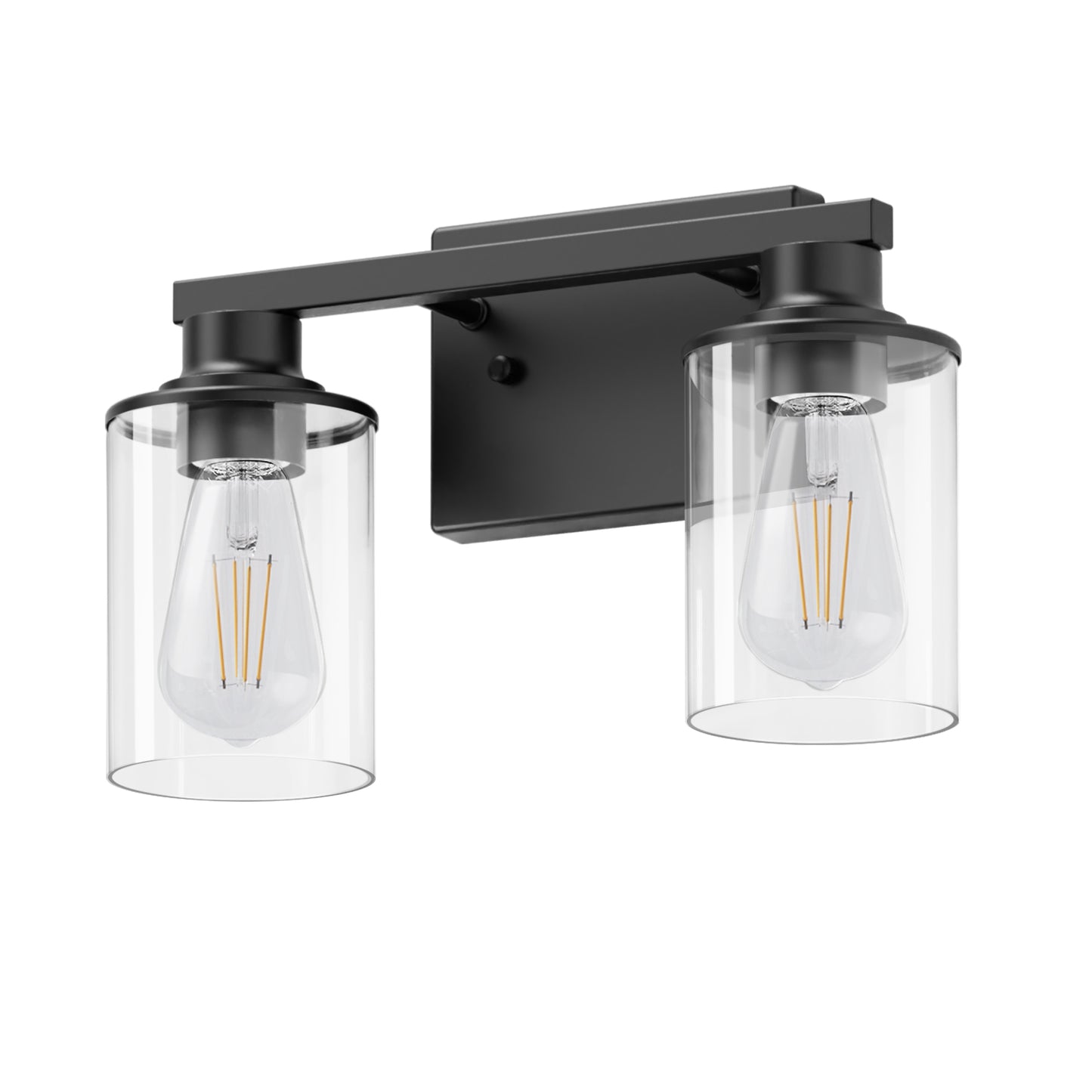 14 in. 2 Light Bathroom Vanity Light, Modern Matte Black Bathroom Light Fixtures Over Mirror with Clear Glass Shade