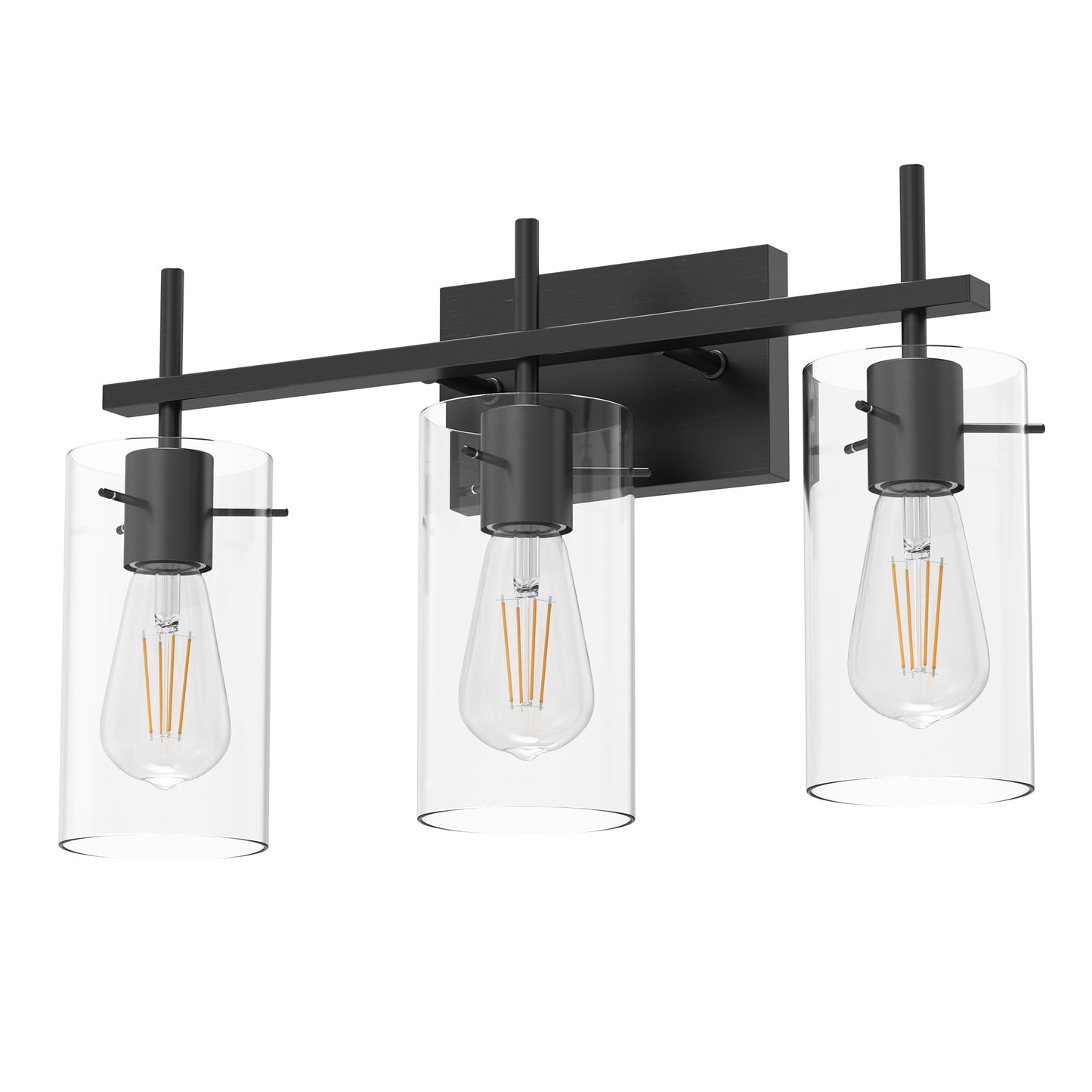 20 in. 3-Light Bathroom Fixture,Matte Black Metal Vanity Light with Clear Glass Shades, Modern Bathroom Lighting