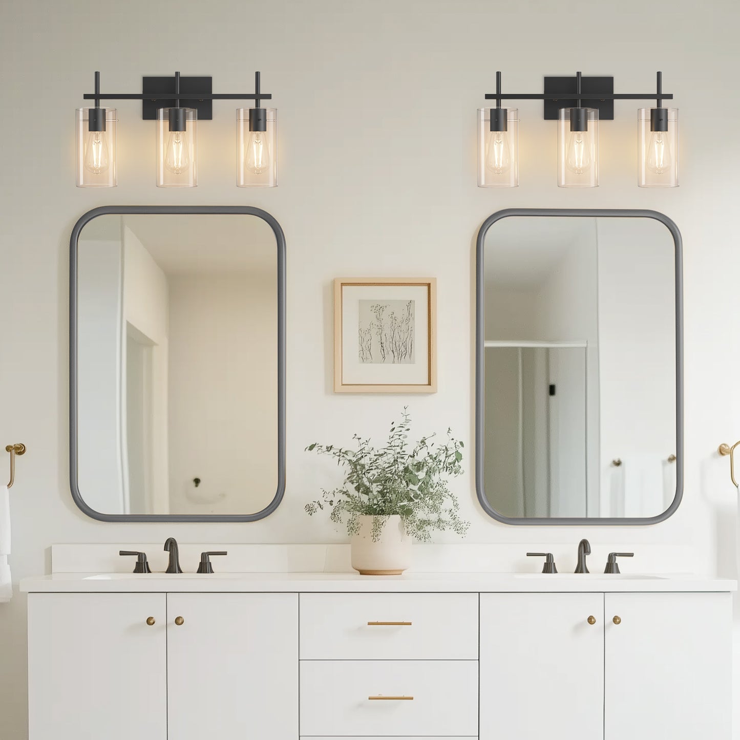 20 in. 3-Light Bathroom Fixture,Matte Black Metal Vanity Light with Clear Glass Shades, Modern Bathroom Lighting