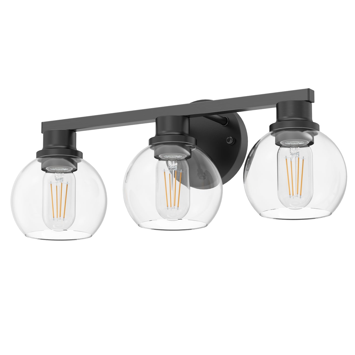 19 in. 3-Light Black Bathroom Vanity Light, LED Interior Powder Room Lighting with Clear Globe Shades