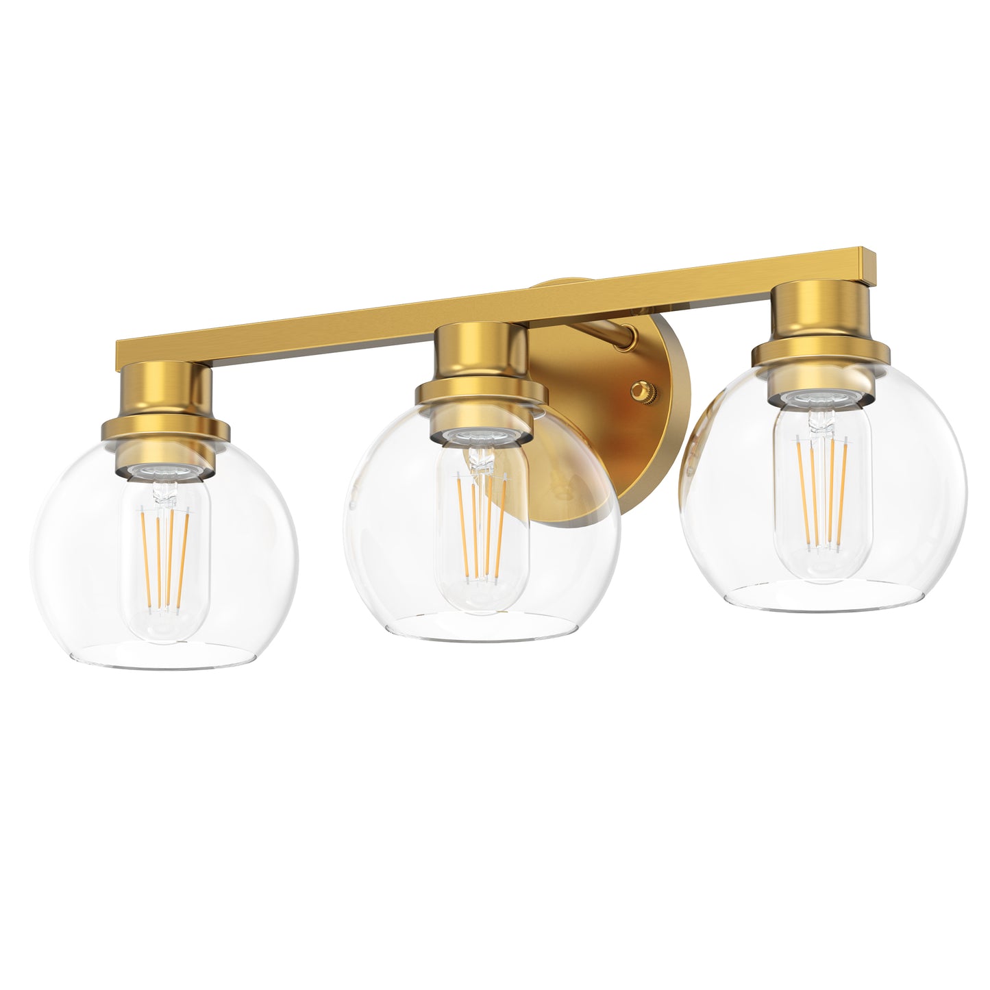 19 in. 3-Light Gold Bathroom Vanity Light, LED Interior Powder Room Lighting with Clear Globe Shades