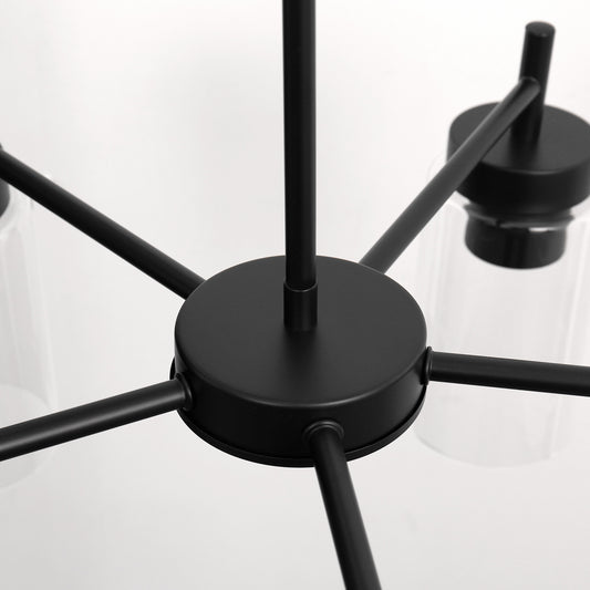 5-Light Black Pendant Light with Clear Glass Shades - Adjustable Modern Chandelier for Living Room or Foyer