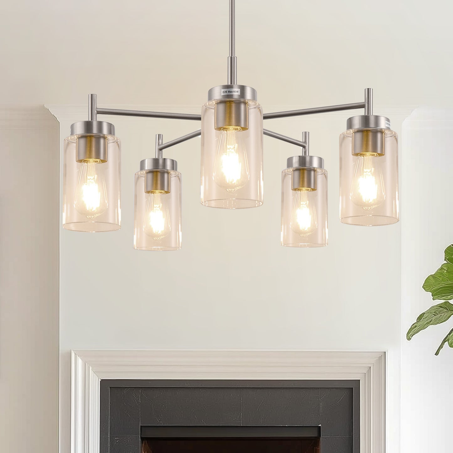 5-Light Nickel Pendant Light with Clear Glass Shades - Adjustable Chandelier for Dining Room, Kitchen, or Foyer