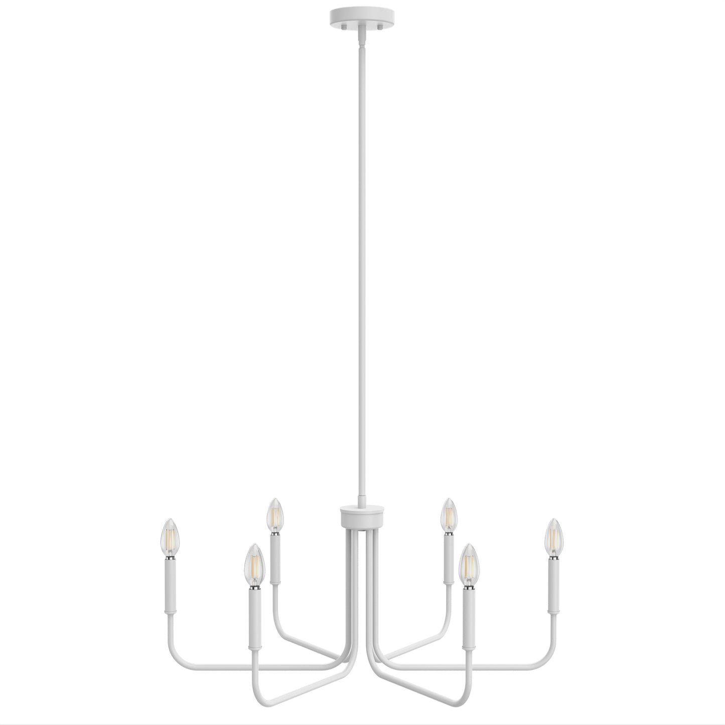 YANSUN 28.2 in. Modern 6-Light White Chandelier E12 Straight Arm Candle Style Pendant Light for Dining Room or Living Room