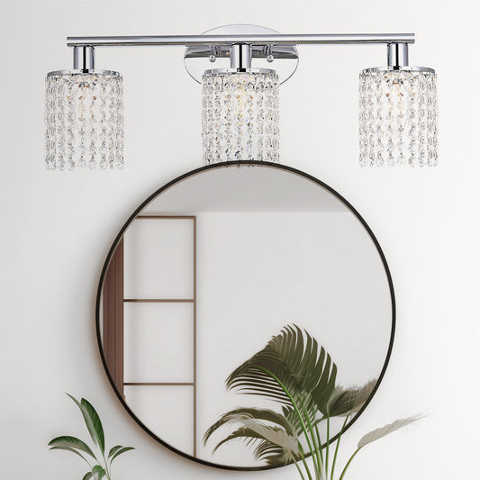 Crystal Bathroom Light fixtures Or 3 Light Wall Sconces Matte Black Round Base with Modern Style Crystal Pendant (Sliver)