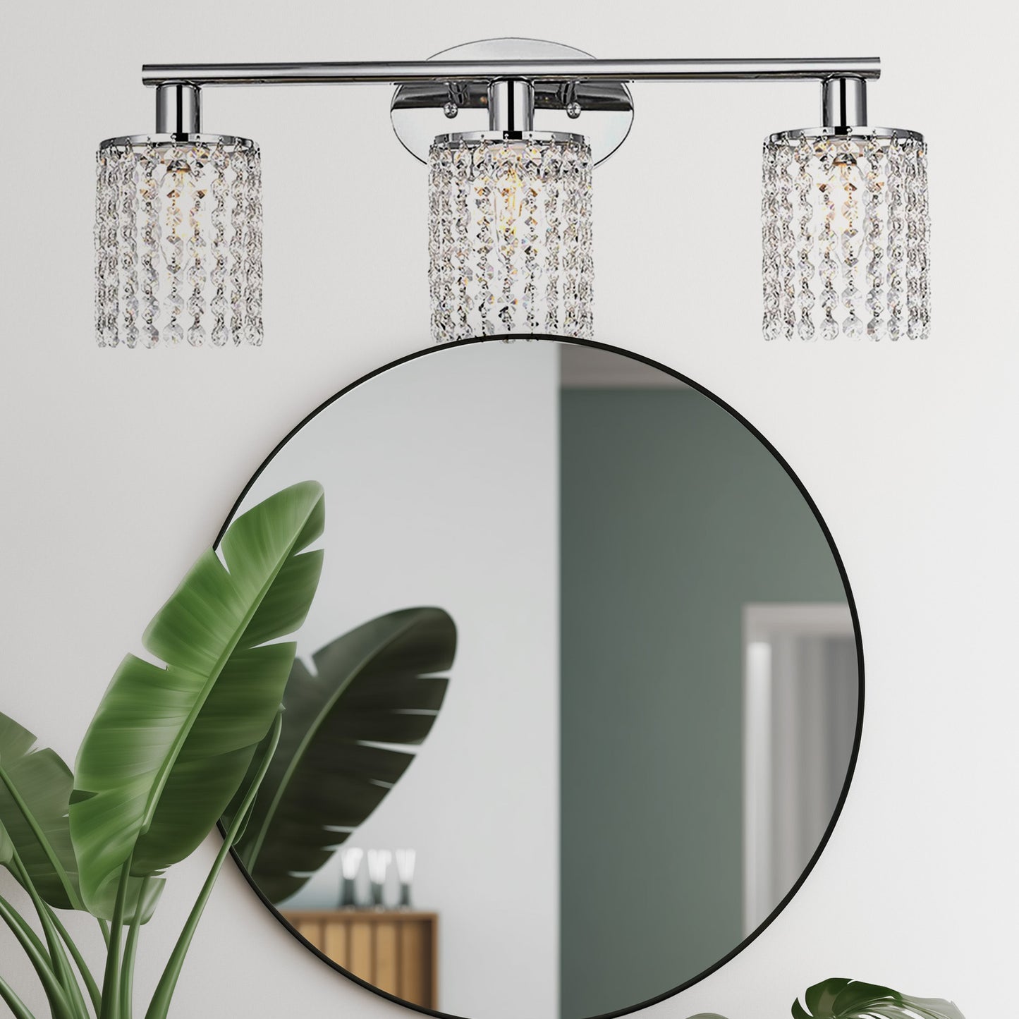 Crystal Bathroom Light fixtures Or 3 Light Wall Sconces Matte Black Round Base with Modern Style Crystal Pendant (Sliver)