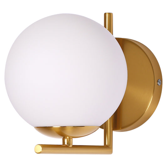 YANSUN 6.7 in. 1-Light Modern Indoor Wall Sconce in Brass Finish with Globe Shade, E26 Base, for Bedroom, Living Room, Hallway
