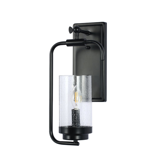 YANSUN 7 in.1-Light Black Wall Sconce with Seeded Glass Shade (Bulbs Not Included)