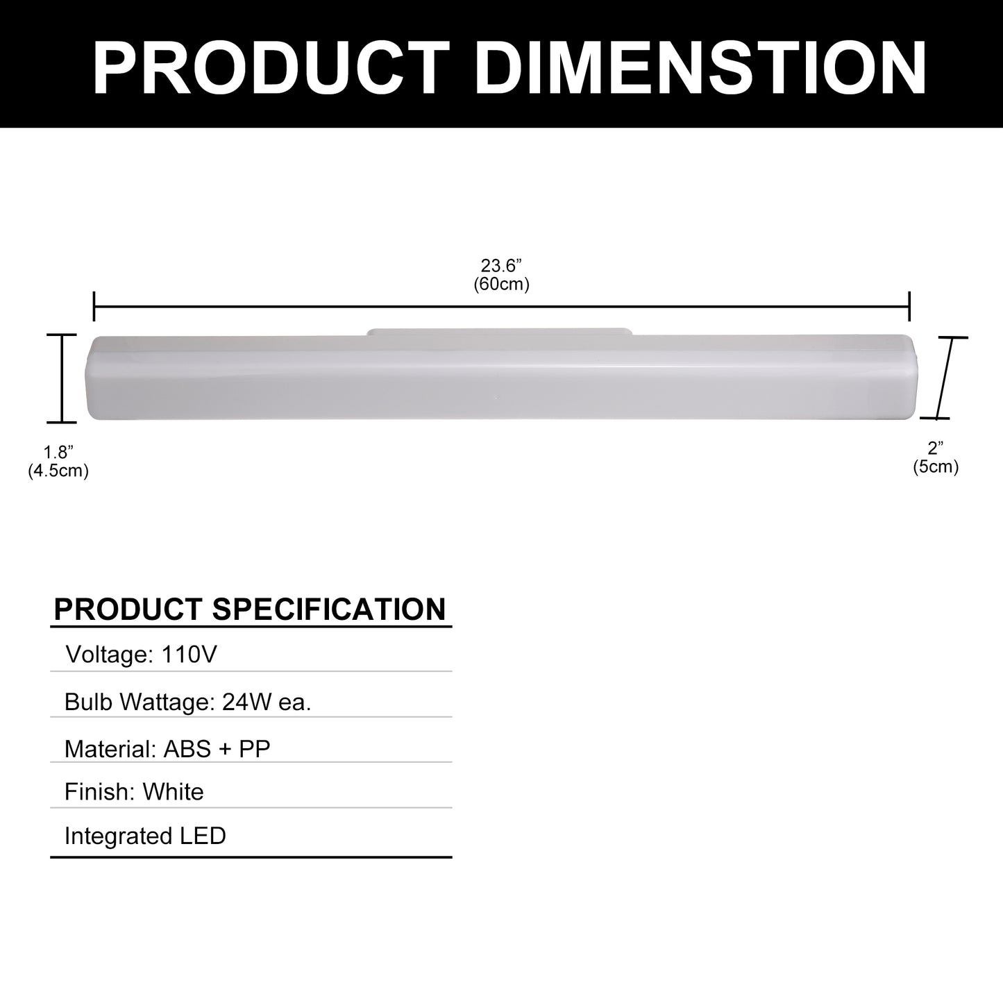 24 in. 1-Light Integrated LED Matte Black Modern Rectangle Vanity Light Bar Wall Fixture for Bathroom Mirror (2-Pack)