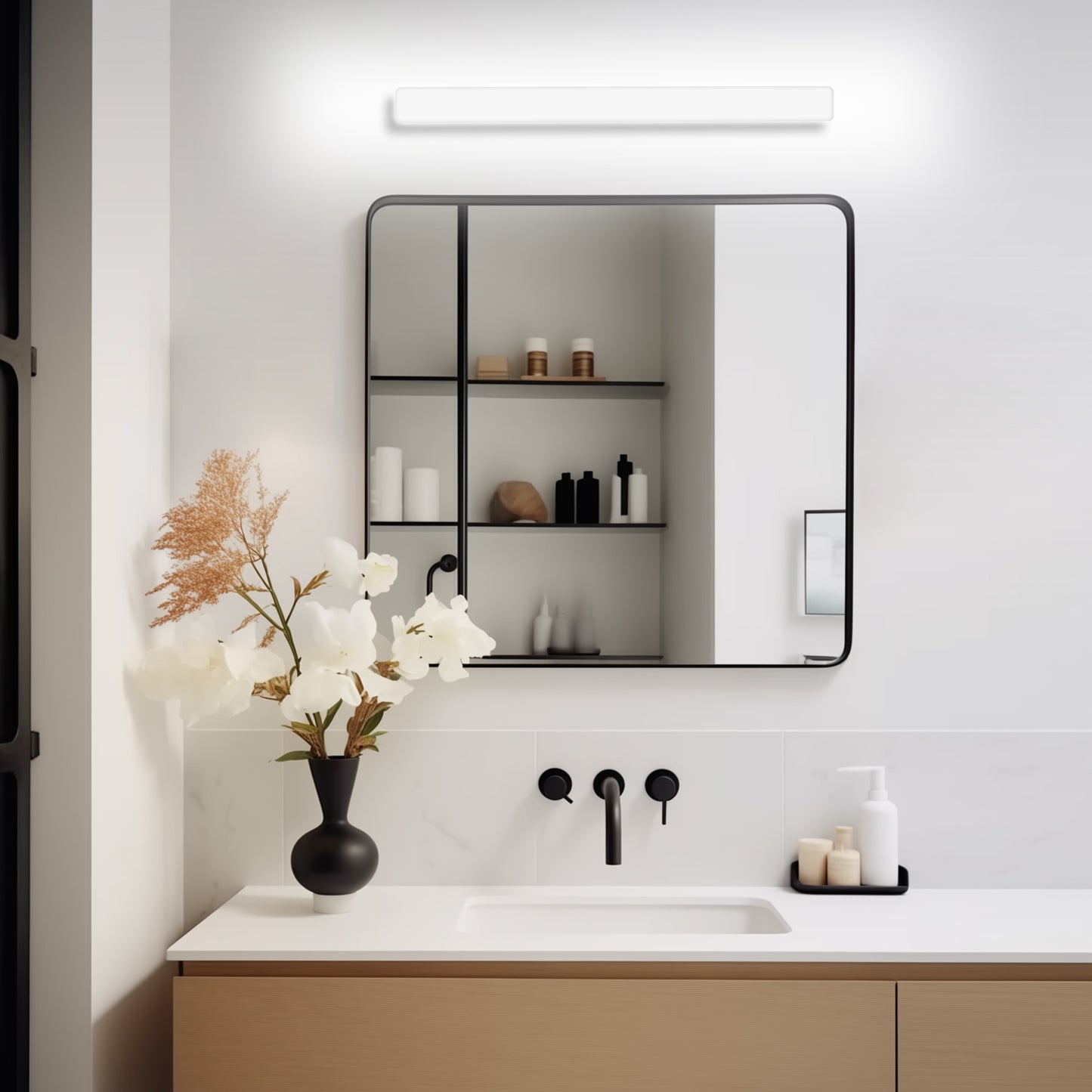 24 in. 1-Light Integrated LED Matte Black Modern Rectangle Vanity Light Bar Wall Fixture for Bathroom Mirror (2-Pack)