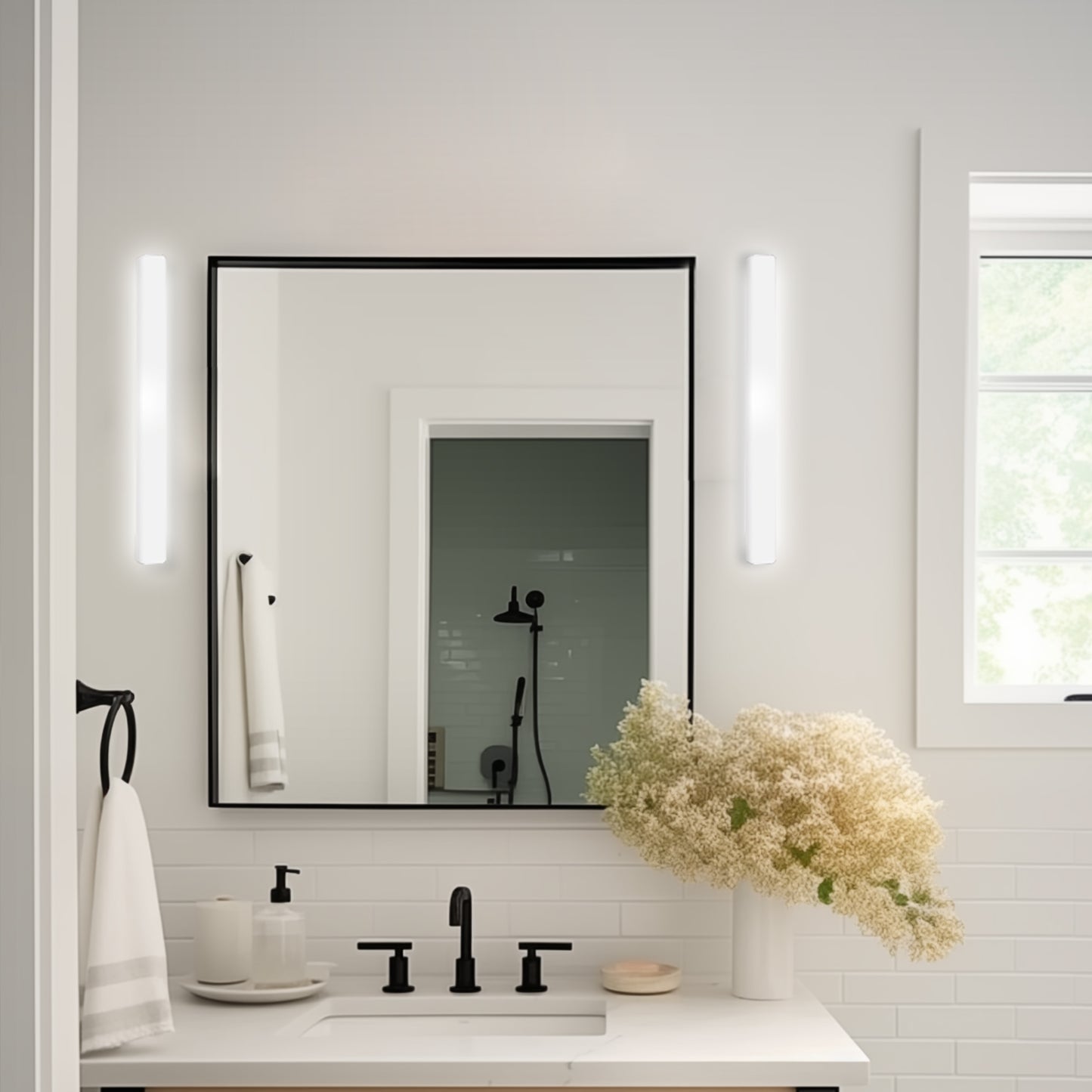 24 in. 1-Light Integrated LED Matte Black Modern Rectangle Vanity Light Bar Wall Fixture for Bathroom Mirror (2-Pack)