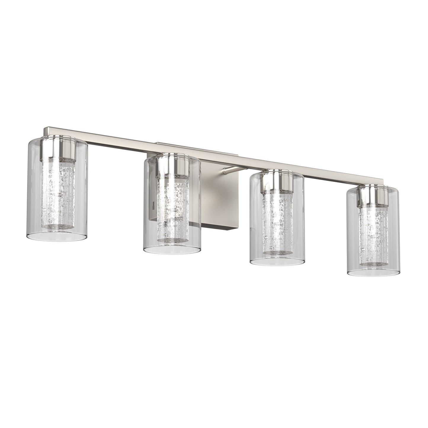 26 in. 28-Watt 4-Light Brushed Nickel Crystal LED Integrated Vanity Light for Bathroom, 3000/4000/6000K Adjustable