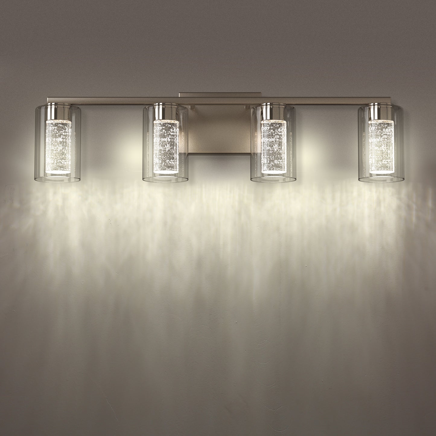 26 in. 28-Watt 4-Light Brushed Nickel Crystal LED Integrated Vanity Light for Bathroom, 3000/4000/6000K Adjustable