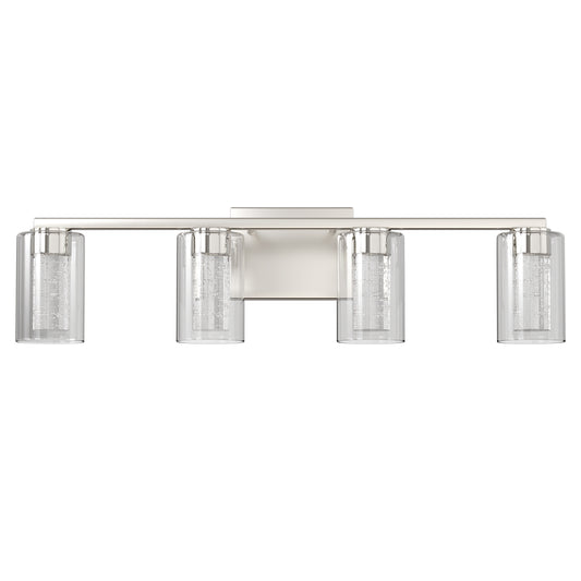 26 in. 28-Watt 4-Light Brushed Nickel Crystal LED Integrated Vanity Light for Bathroom, 3000/4000/6000K Adjustable