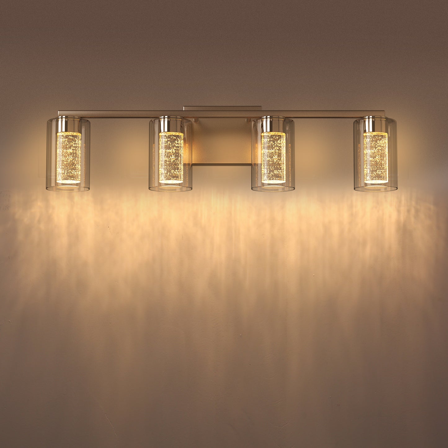 26 in. 28-Watt 4-Light Brushed Nickel Crystal LED Integrated Vanity Light for Bathroom, 3000/4000/6000K Adjustable