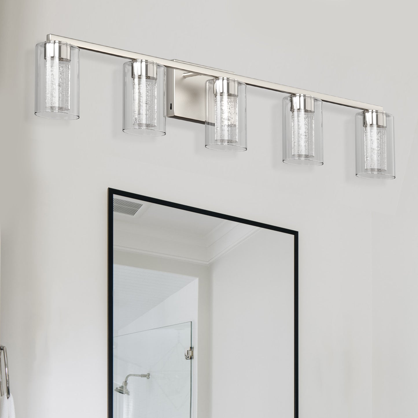 33 in. 35-Watt 5-Light Brushed Nickel Crystal LED Integrated Vanity Light for Bathroom, 3000/4000/6000K Adjustable