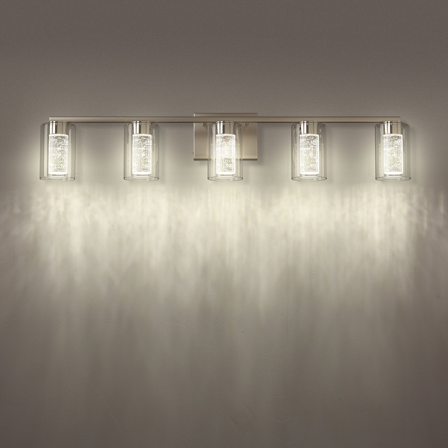 33 in. 35-Watt 5-Light Brushed Nickel Crystal LED Integrated Vanity Light for Bathroom, 3000/4000/6000K Adjustable